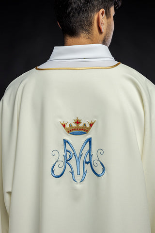 Dalmatic with Marian embroidery and gold-satin trim