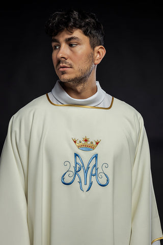 Dalmatic with Marian embroidery and gold-satin trim