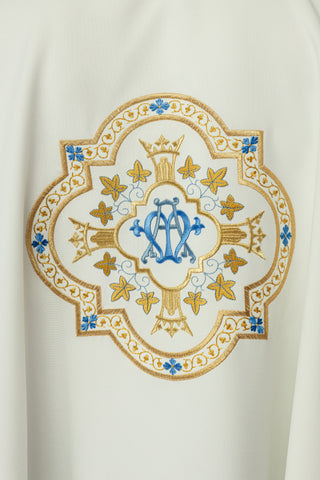 Marian Chasuble Embroidered in Ecru with Gold Trim and Marian Emblem