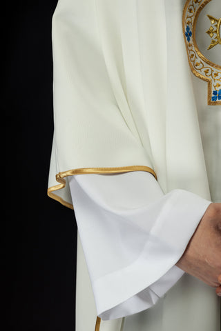 Marian Chasuble Embroidered in Ecru with Gold Trim and Marian Emblem