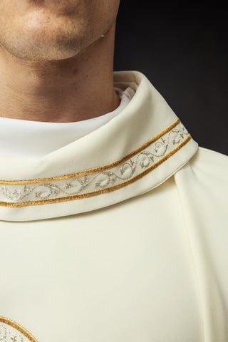 Marian Chasuble Embroidered in Ecru with Gold Trim and Emblem