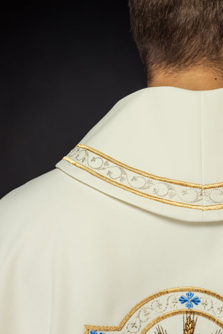 Marian Chasuble Embroidered in Ecru with Gold Trim and Emblem