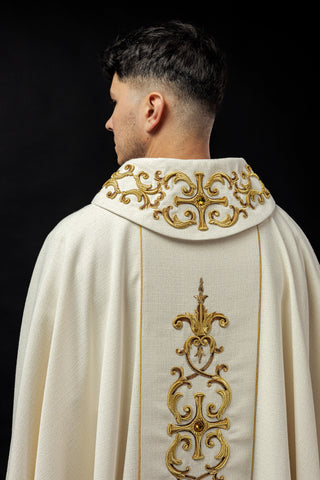 Embroidered chasuble with the image of Saint Anthony, including a stole