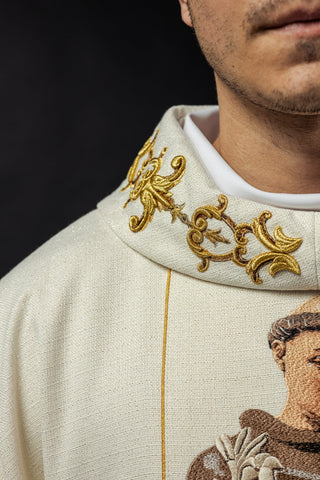 Embroidered chasuble with the image of Saint Anthony, including a stole