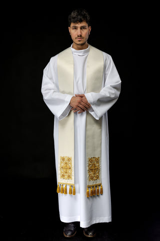 White priestly stole embroidered with faceted stones