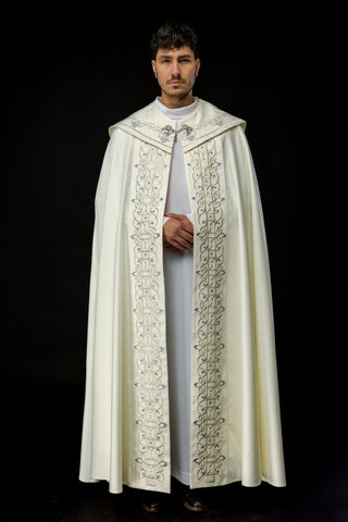 Liturgical Shoulder Veil with Marian Embroidery and IHS Symbol, Glossy Satin 100% PE, 150 cm