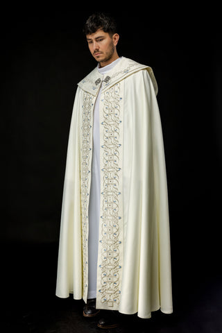 Liturgical Shoulder Veil with Marian Embroidery and IHS Symbol, Glossy Satin 100% PE, 150 cm