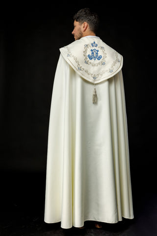 Liturgical Shoulder Veil with Marian Embroidery and IHS Symbol, Glossy Satin 100% PE, 150 cm