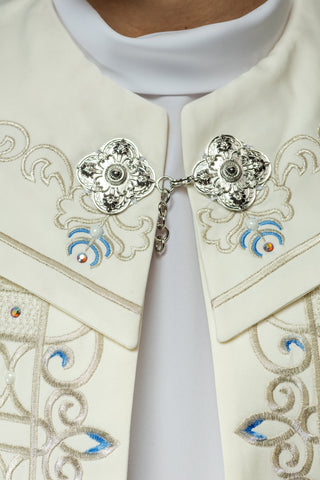 Liturgical Shoulder Veil with Marian Embroidery and IHS Symbol, Glossy Satin 100% PE, 150 cm