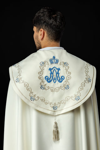 Liturgical Shoulder Veil with Marian Embroidery and IHS Symbol, Glossy Satin 100% PE, 150 cm