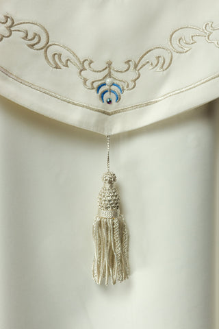 Liturgical Shoulder Veil with Marian Embroidery and IHS Symbol, Glossy Satin 100% PE, 150 cm