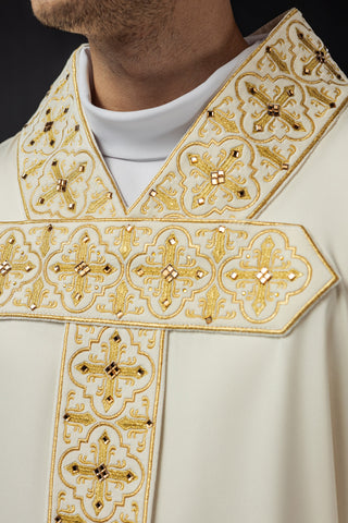 Embroidered chasuble with a band and faceted stones