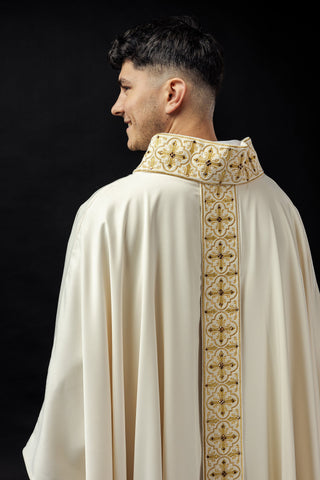 Embroidered chasuble with a band and faceted stones