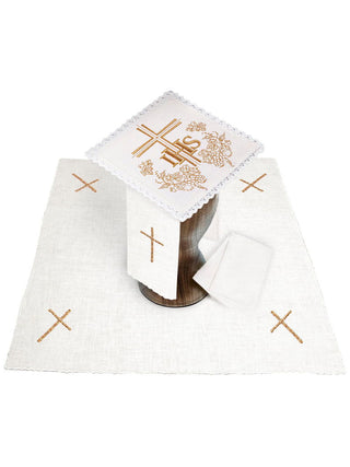 Linen chalice linen embroidered cross and IHS - LITURGICAL SHOP