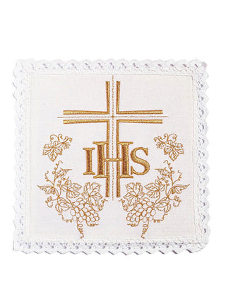 Linen chalice linen embroidered cross and IHS - LITURGICAL SHOP