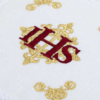 Linen chalice linen embroidered red IHS symbol - LITURGICAL SHOP