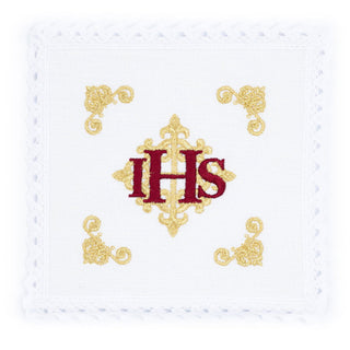 Linen chalice linen embroidered red IHS symbol - LITURGICAL SHOP