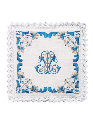 Linen chalice linen with blue Marian embroidery - LITURGICAL SHOP