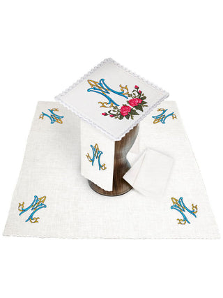 Linen chalice linen with colorful Marian embroidery - LITURGICAL SHOP