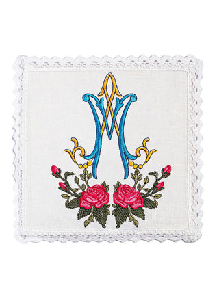 Linen chalice linen with colorful Marian embroidery - LITURGICAL SHOP