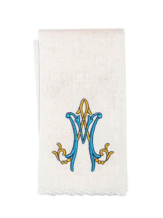 Linen chalice linen with colorful Marian embroidery - LITURGICAL SHOP