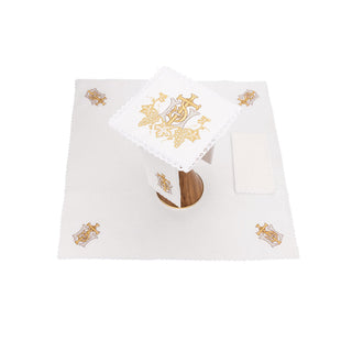 Linen chalice linen with delicate gold IHS embroidery - LITURGICAL SHOP