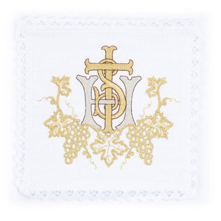 Linen chalice linen with delicate gold IHS embroidery - LITURGICAL SHOP