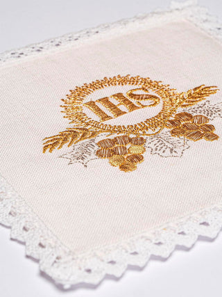 Linen chalice linen with gold IHS embroidery - LITURGICAL SHOP