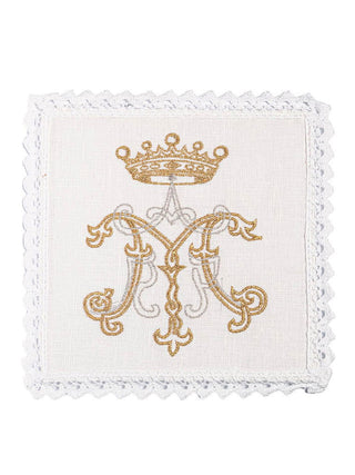 Linen chalice linen with gold Marian embroidery - LITURGICAL SHOP