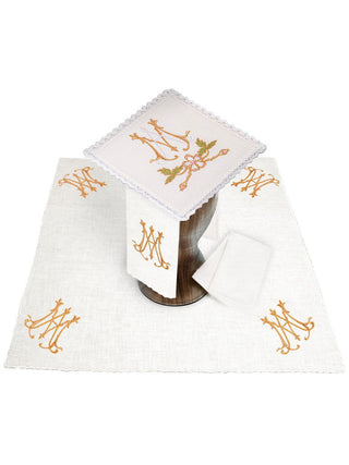 Linen chalice linen with gold Marian embroidery - LITURGICAL SHOP