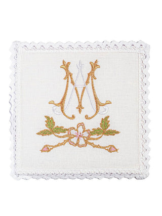 Linen chalice linen with gold Marian embroidery - LITURGICAL SHOP