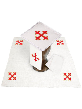 Linen chalice linen with red cross embroidery - LITURGICAL SHOP