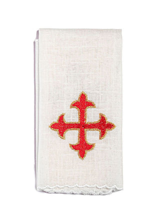 Linen chalice linen with red cross embroidery - LITURGICAL SHOP