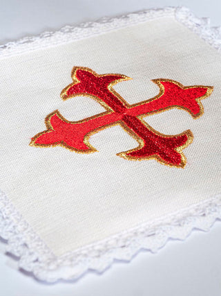 Linen chalice linen with red cross embroidery - LITURGICAL SHOP