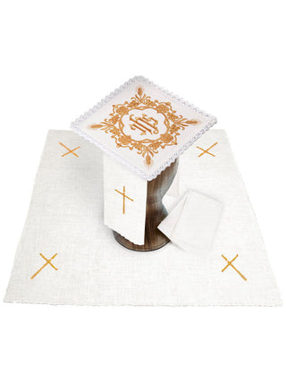 Linen cup chalice set embroidered ears and JHS - LITURGICAL SHOP