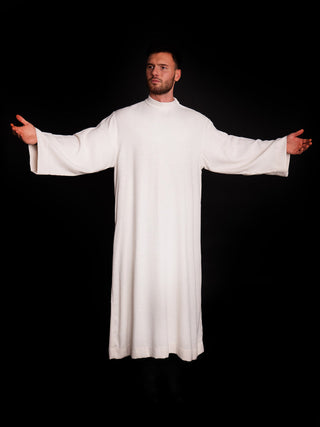 Linen priest's alb made of natural weave fabric white - LITURGICAL SHOP