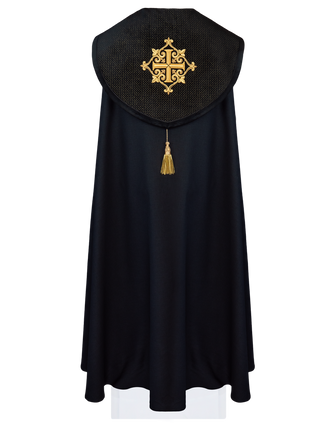 Liturgical cape with black velvet belt and embroidery of crosses - LITURGICAL SHOP