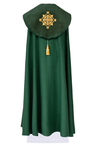 Liturgical cape with green velvet belt and embroidery of crosses - LITURGICAL SHOP