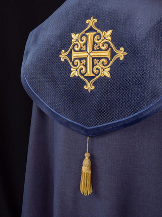 Liturgical cape with velvet purple belt and embroidery of crosses - LITURGICAL SHOP