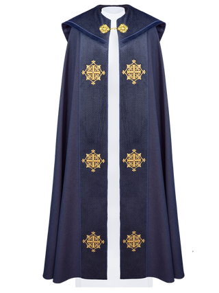 Liturgical cape with velvet purple belt and embroidery of crosses - LITURGICAL SHOP