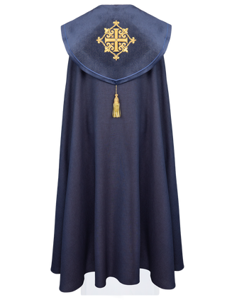 Liturgical cape with velvet purple belt and embroidery of crosses - LITURGICAL SHOP