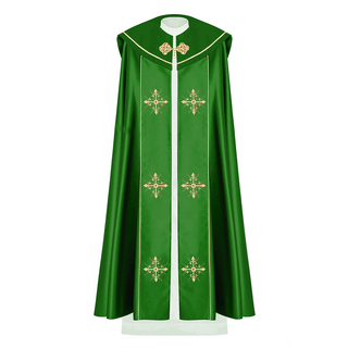 Liturgical cape with wide embroidered belt with crosses in green color - LITURGICAL SHOP