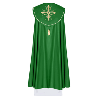 Liturgical cape with wide embroidered belt with crosses in green color - LITURGICAL SHOP