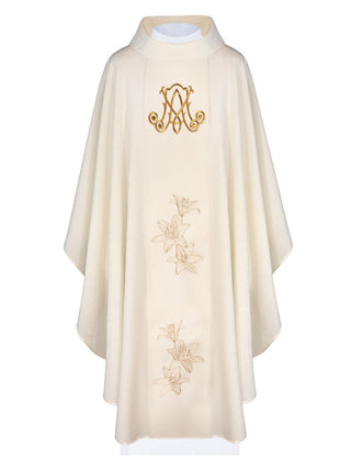 Marian liturgical chasuble with embroidered lilies - LITURGICAL SHOP