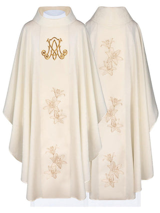 Marian liturgical chasuble with embroidered lilies - LITURGICAL SHOP