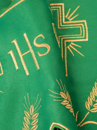 Metraż z monogramem IHS w kolorze ecru z motywem krzyża - SZATYLITURGICZNE.PL