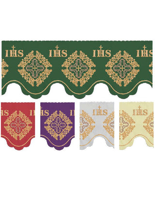 Metre with front embroidery IHS Cross and ecru rosette - LITURGICAL SHOP