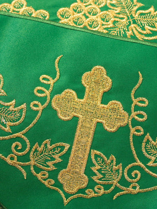 Metric with front embroidery Cross and Grapes Green - LITURGICAL SHOP