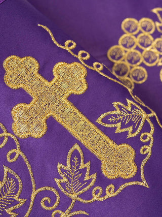 Metric with front embroidery Cross and Grapes Purple - LITURGICAL SHOP