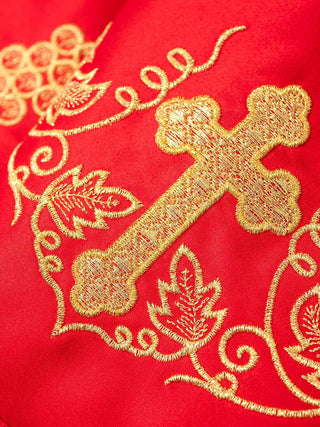 Metric with front embroidery Cross and Grapes Red - LITURGICAL SHOP